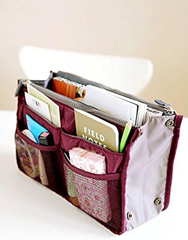 JISTL Portable Multi-function Handbag Pouch Bag in Bag Organiser Insert Organizer Tidy Travel Cosmetic Pocket (Wine Red)