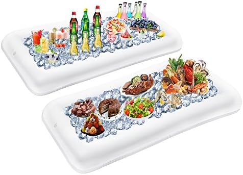 Siyoo 2 PCS Inflatable Fruit and Vegetable Salad Bar Tray Food Drink Holder, Buffet Ice Cooler Beverage Serving Bar with Drain Plug for BBQ Picnic Pool Party