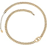 RZLDZL JEWELRY Womens 18K Real Gold Plated Initial Necklace Choker with Double D Letter, 6mm 316L Stainless Steel Diamond-Cut Curb Cuban Link Chain