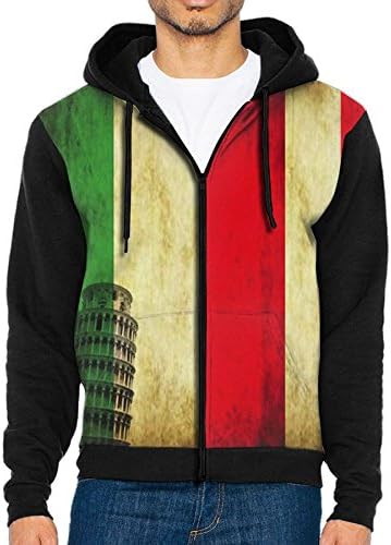Papar Italian Flag Vintage Athletics Men's Zip-Front Hoodie Sweatshirt With Drawstrings S
