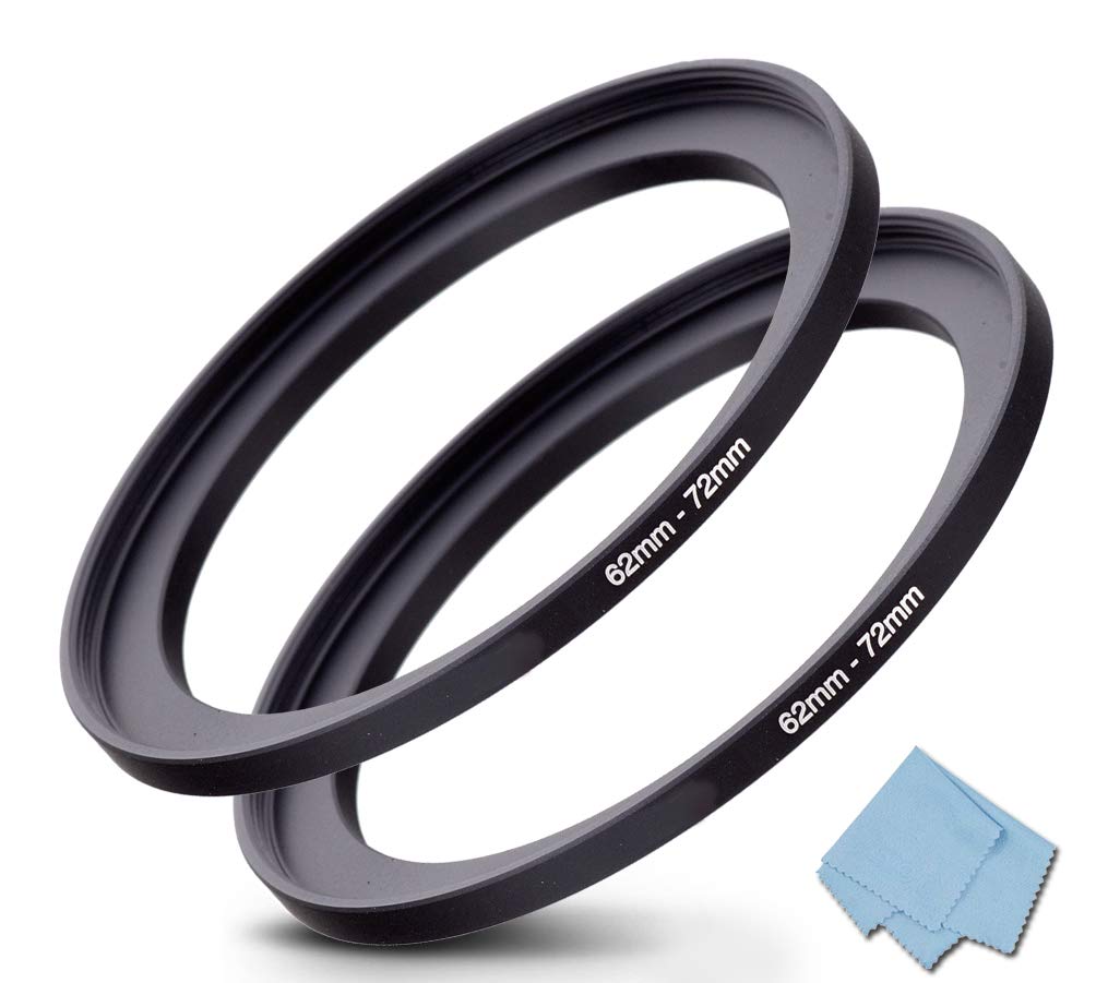 62mm-72mm Step Up Ring (62mm Lens to 72mm Filter), KOMET Camera Lens Filter Step-Up Ring Lens Converter Accessories (2 Pack)