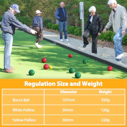 JOLORLY Professional Grade 107mm Bocce Ball Game Set Regulation Size and Weight 920g for Official Tournaments (Red and Green)