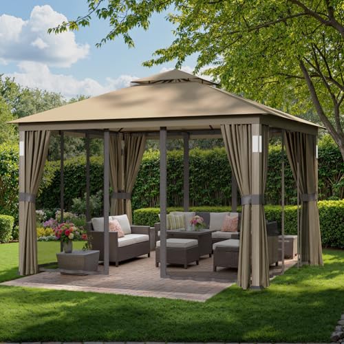 10x12 Patio Gazebo with LED Lights, Bluetooth Speakers, Mosquito Netting & Privacy Curtains image 24