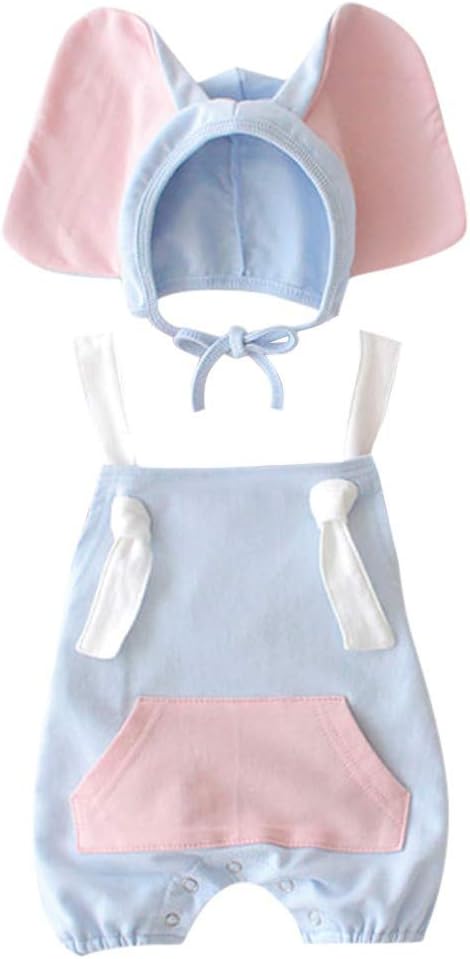 MOGOV Summer Baby Girl Boy Kid Cute Sleeveless Romper +Cartoon Elephant Hat Costume Outfits Set Blue