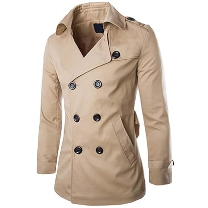 AOWOFS Herren Trenchcoat Kurz Regular Fit Jacke mit Gürtel und Klappkragen für Frühling Sommer Herbst