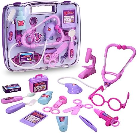 Funmily Pretend Play Doctor Kit Medical Toy Set for Kids, Medical Doctor Role Play Kit Gift For Boys or Girls with Sturdy Gift Case (Purple)