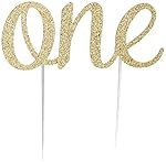Handmade 1st First Birthday Cake Topper Decoration - One - Made in USA with Double Sided Gold Glitter Stock