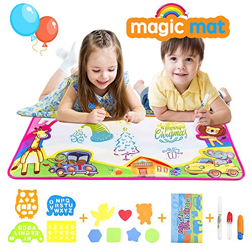 Aqdola Aqua Magic Doodle Mat-Water Drawing Mat-Magic Educational Toys for 2 3 4 5+ Girls Boys Toddler with 3 Water Pens and Drawing Booklet, 34" X 22.5"