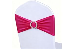 Hot Pink Chair Sashes Bows 50 Pack for Wedding Party, MAGTOWNE Spandex Chair Bands for Wedding Decor, Hot Pink Chair Bows Sashes