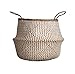 dufmod Large Natural and Plush Woven Seagrass Tote Belly Basket for Storage, Laundry, Picnic, Plant Pot Cover, and Beach Bag (Plush Zigzag Chevron Seagrass White, Large)