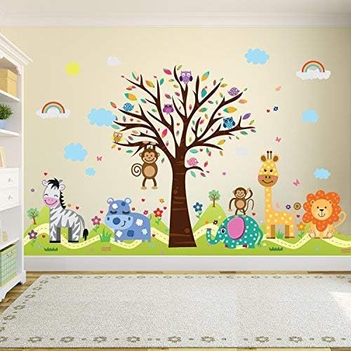 Wallflexi Office Home Decoration Wall Stickers "Happy Hills & Zoo" Wall Murals Removable Self-Adhesive Decals art Nursery Kindergarden School Baby Toddler Children Kids Room Decoration - Image 4