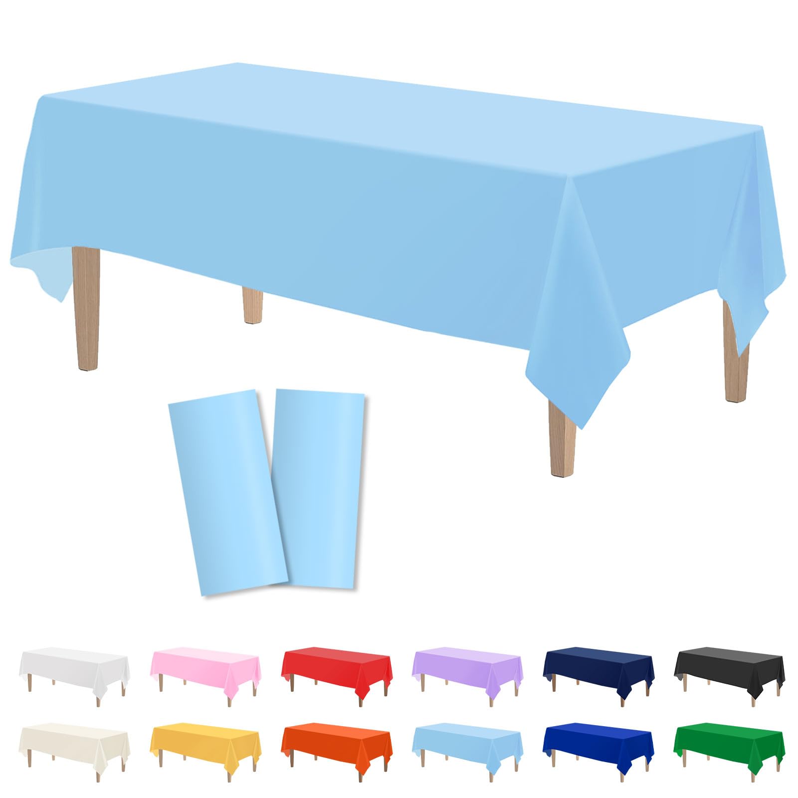 Photo 1 of Kopokita 2PCS Light Blue Plastic Tablecloths 54 x 108 Inch, Disposable Table Cloths Rectangle Party Table Covers