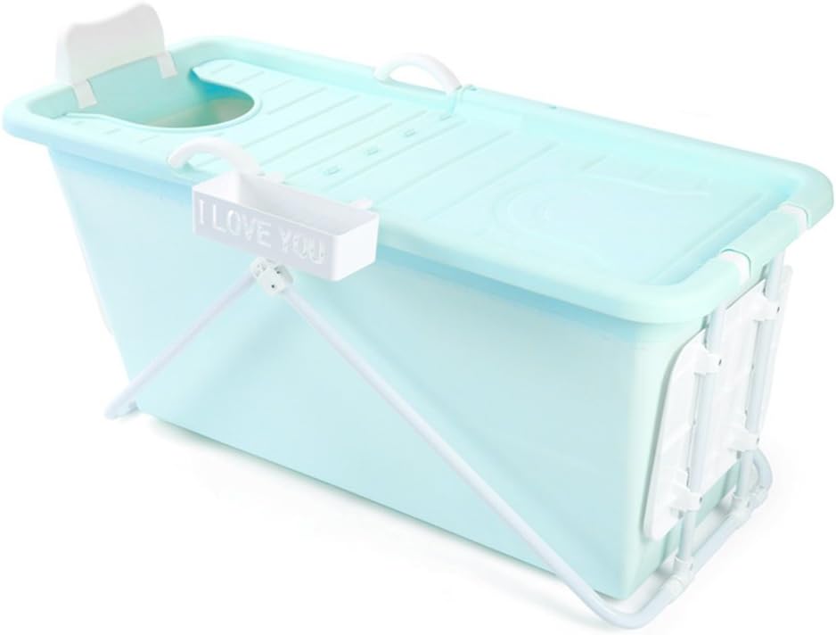 Bathtubs Soaking Baths Foldable adult thickened bath tub plastic household tub oversized baby bath covered tub (Color : Blue, Size : 124 * 58 * 51cm)