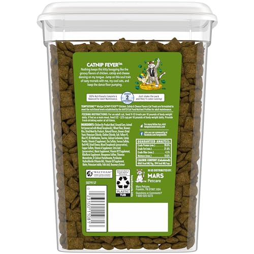 TEMPTATIONS CAT TREATS, CLASSIC CRUNCHY AND SOFT CAT TREATS, CATNIP FEVER FLAVOR, CATNIP TREATS, 16 OZ. TUB