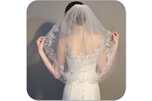 Yalice Floral Bride Wedding Veils for Brides Short Flower Lace Veils 2T 2 Tier Veil Waist Length Bridal Veils Soft Tulle