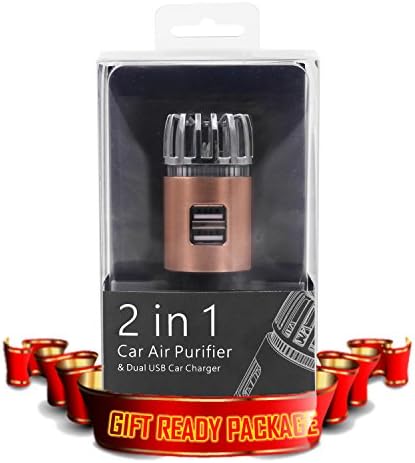 TreasuresX Car AIR PURIFIER + 2x PHONE CHARGERS || Upgrade Effects Proofs || Auto Cigarette Smoke Odor Eliminator Cleaner Freshener + Blue LED Interior Light || Rose GOLD