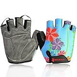 BOODUN Unisex Cycling Gloves, Blue Flower, Medium
