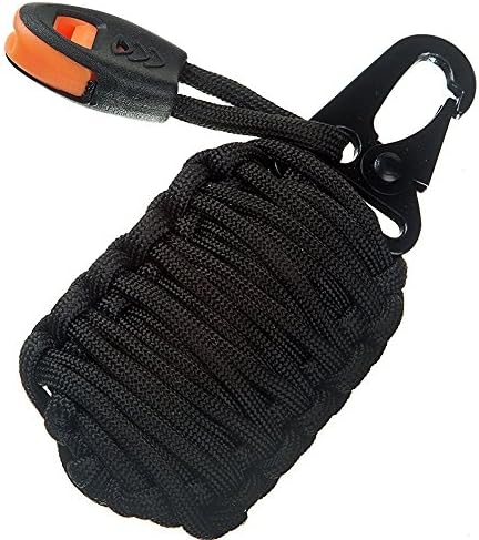 Paracord Grenade Survival Kit | 18 IN 1 Set of Tactical Emergency Gear | 550 Parachute Cord| Carabiner Upgraded With a Military Grade Snap Hook, Whistle | Backpack Zipper Pull (Black)