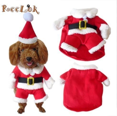 Reelok Christmas Santa Claus Pet/Dog Halloween Clothes Holiday Costume/Outfit/Clothes/Gift Warm for Winter and Holiday season with Xmas Hat - S Size (8) Small