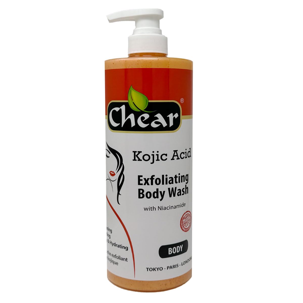 Chear Kojic Acid Skin Brightening Body Wash - 33 Fl oz / 1000 ml - Even Out Skin Tone, Reduce Dark Spots, Skin Radiance, Face and Body Exfoliating Shower Gel, with Niacinamide