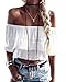 LISASTOR Womens Sexy Ruffles Lace Off Shoulder Crop Tops Summer Strapless Solid Blouses Tops Tank Vest (L)