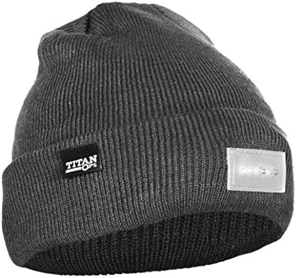 TitanOPS 5 LED UltraBright Winter Knit Flashlight Beanie Hat/Cap for Running Biking Skateboarding Outdoors Hunting Camping Hiking Jogging Walking Handyman Snowmobiling 100% Acrylic (Gray)