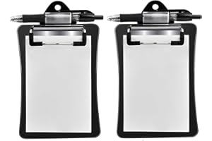 Clipco Mini Clipboard with Magnetic Back Includes Paper Pad and Pen (2-Pack) (Black)