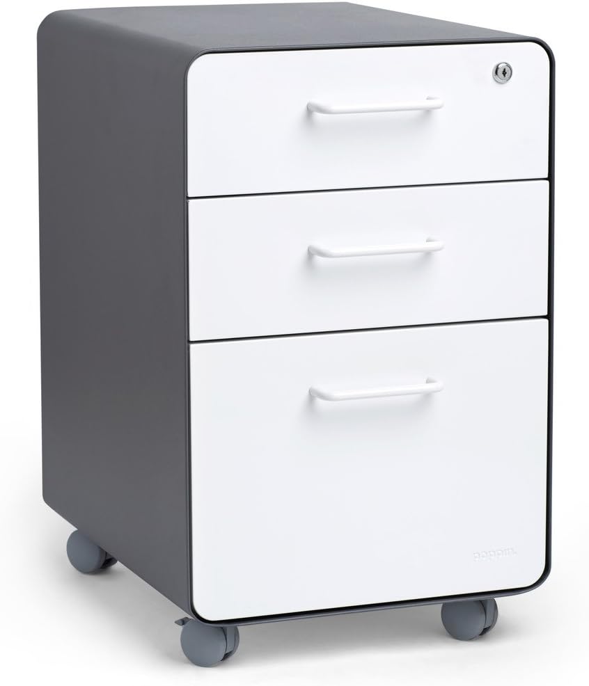 Amazon Com Poppin Charcoal White Stow 3 Drawer Mobile File Cabinet Available In 10 Colors Letter Legal Locking Kitchen Dining