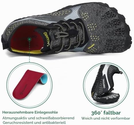 Sommer Barfußschuhe Damen Badeschuhe Schwimmschuhe Schnell Trocknend Wasserschuhe Frauen Strandschuhe Surfen Neoprenschuhe, 39 EU, Schwarz