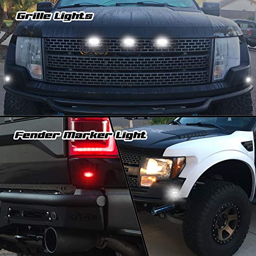 RUXIFEY Smoked LED Grille Lights and Side Marker Lamps Set Compatible with Ford Raptor Grill 2015-2017, Pack of 7 - Thumbnail 5