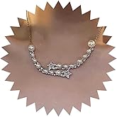 Iaceble Boho Cz Pearl Choker Necklace Silver Crystal Star Necklace Crystal Pearl Necklace Cz Star Pendent Necklace Wedding Pearl Collar Necklace Jewelry for Women