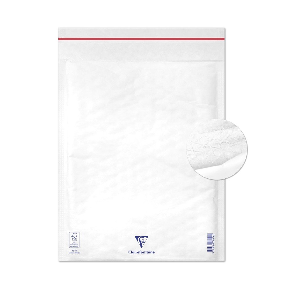 Clairefontaine 7354C - Pack of 10 Padded Envelopes - Lined with Bubble Wrap - Size: 270x360 mm - 90g/m² - White Colour - Mailing - Manufactured in France
