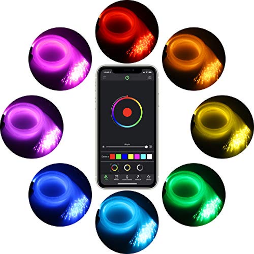 CHINLY Bluetooth 16W RGBW LED Fiber Optic Light, APP/Remote Sound Mode Star Ceiling Ligth Kit 450pcs 0.75mm 9.8ft/3m + 5 Crystals