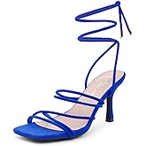 Shoe Land Women's Strappy Heels – Square Open Toe Lace-Up Heeled Sandals with Adjustable Ankle Wrap, Comfy 3-Inch Stiletto Dressy Evening High Heels for Wedding & Party