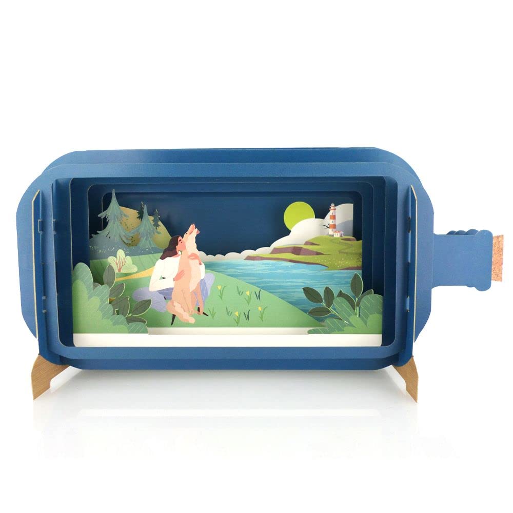 Message in A Bottle Dog Walk Pop Up Any Occasion Greeting Card by Alljoy Cards MIB151