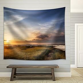 Beautful Summer Sunset Landscape Over Wetlands and Harbour - Fabric Wall Tapestry Home Decor - 51x60 inches