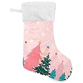 Pink Christmas Tree Stocking 18 Inch Winter Snowflake Large Xmas Stockings for Family Holiday Christmas Party Decorations Gift
