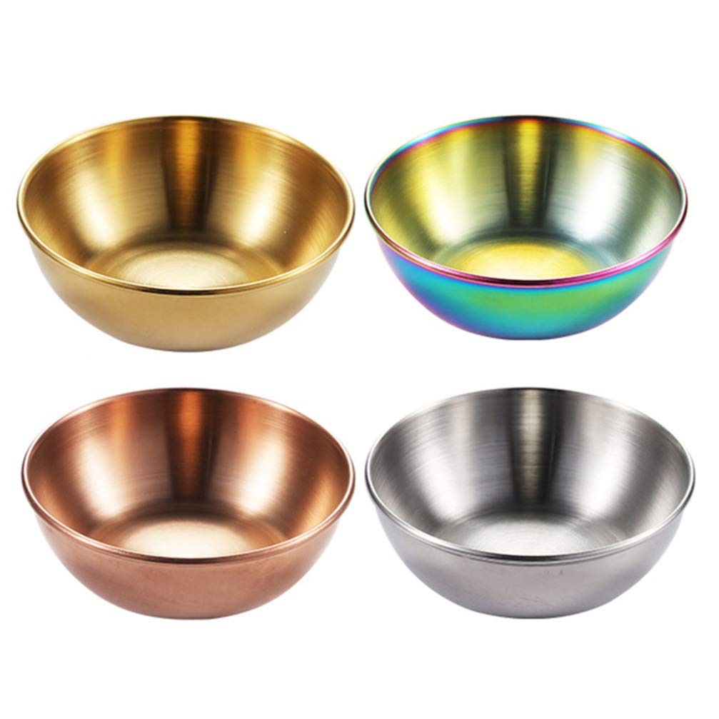 4Pcs Stainless Steel Dipping Bowls, Mini Appetizer Plates Golden Small Sauce Dishes for Appetizers Soy Sauce, Ketchup,Seasoning, Kitchen Supplies