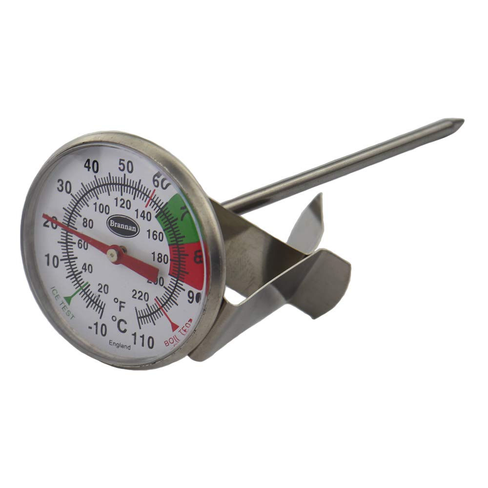 Brannan Frothy Milk Thermometer with 125 mm Stainless Steel Probe and Clip Barista Coffee