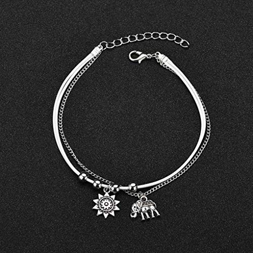Yalice Boho Elephant Anklets Silver Sunflower Ankle Bracelet Beach Foot Chain for Women and Girls