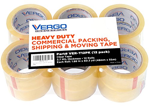 Vergo Industrial Heavy Duty Clear Packing Tape 2.7mil for Moving Packaging Shipping and Office (12 PACK)