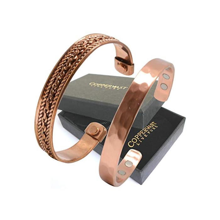 Coppervast Copper Bracelets- for Men and Women| Set of 2 with Gift Bag |Handmade 100% Copper