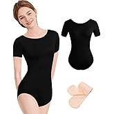 BAKPH Women Team Basic Short Sleeve Ballet Leotard for Dance with Tight