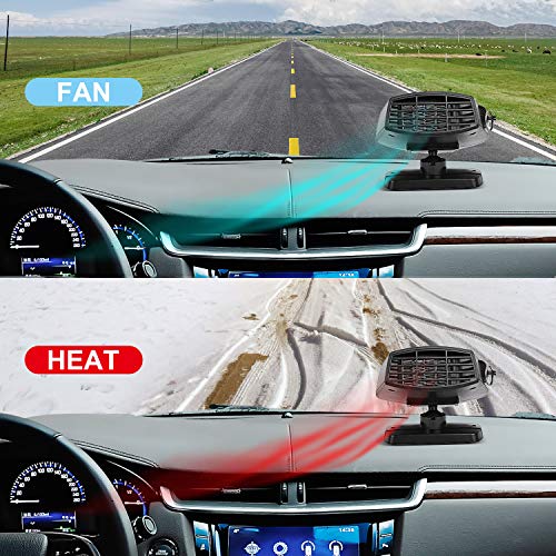 TekkPerry Portable Car Heater, 180°Rotatable Defogger,Fast Heating Car Heater Fan,Vehicle Heat Cooling Fan,12V 150W Auto Defroster Heater with Cigarette Lighter Plug for Car SUV Truck (Black 2)