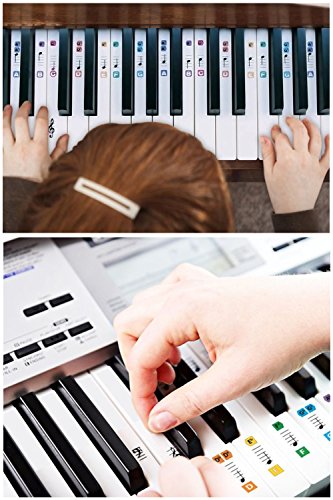 Piano Stickers for Keys,Removable Music Note Full Set Stickers and Keyboard White and Black Keys Double Layer Coating for 49/61 / 76/88 Keyboards