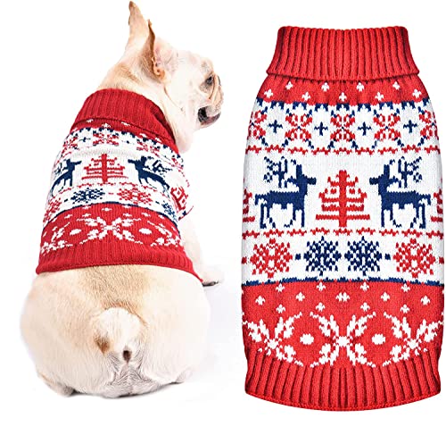 SKXEO Christmas Dog Jumper Snowflake Reindeer Pattern - Soft Classic Pet Sweater Warm Cat Dog Apparel, Knitwear Pet Winter Clothes Xmas Outfits(Snowflake Elk,S)