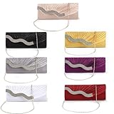 Anladia Satin Wavy Crystal Bag Evening Prom Bridal Wedding Purse Clutch Handbag