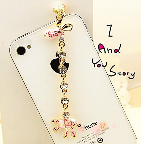 Universal 3.5mm Cell Phone Charms Pendant Crystal Bling Giraffe White and Red Anti Dust Earphone Jack Plug Stopper for Iphone4/4s/5,ipod,ipad, Htc, Samsung S3 I9300/s4 I9500/n7100 Etc
