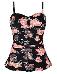 Hilor Women's 50's Retro Ruched Tankini Swimsuit