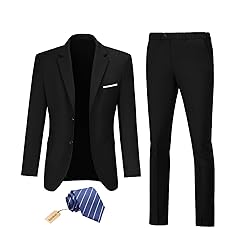 Datysum Men Suit 2 Piece Black Tuxedo Prom Blazer